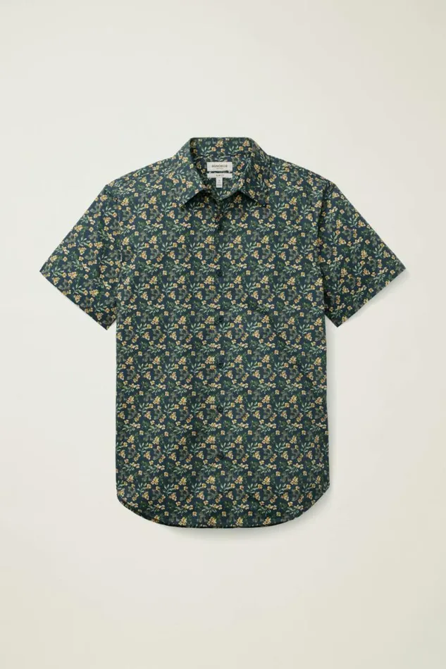 Men Riviera Short Sleeve Shirt Navy Daylight Floral Bonobos Casual Shirts