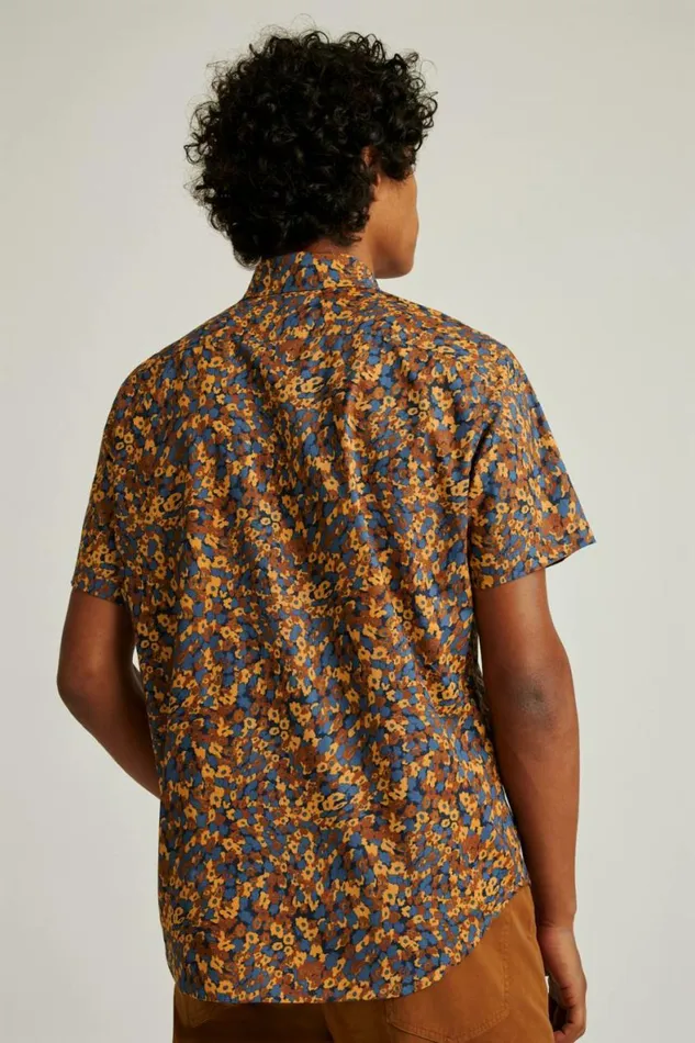Men Riviera Short Sleeve Shirt Navy Tan Floral Mash Bonobos Short Sleeve Shirts