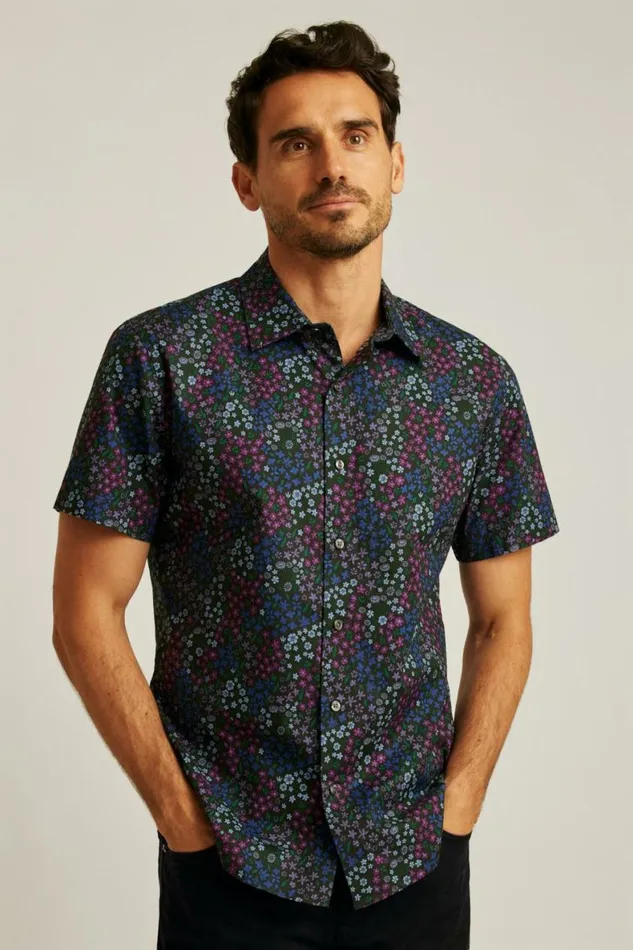 Men Riviera Short Sleeve Shirt Navy Wonderland Floral Bonobos Short Sleeve Shirts