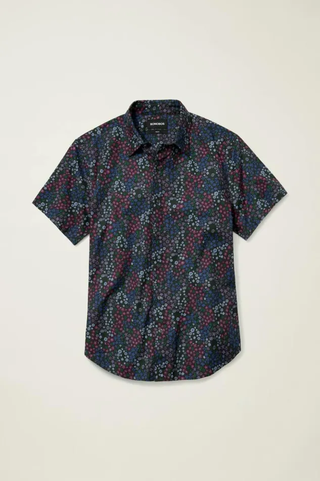 Men Riviera Short Sleeve Shirt Navy Wonderland Floral Bonobos Short Sleeve Shirts