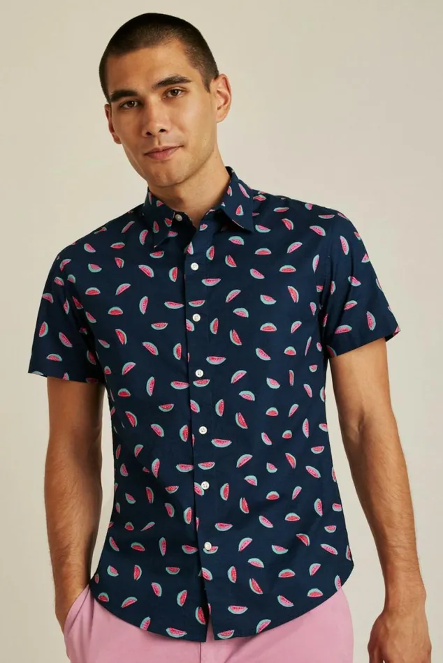 Men Riviera Short Sleeve Shirt Painted Watermelon Toss Bonobos Short Sleeve Shirts