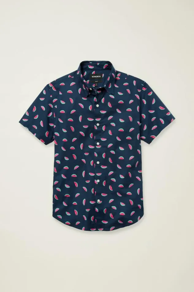 Men Riviera Short Sleeve Shirt Painted Watermelon Toss Bonobos Short Sleeve Shirts
