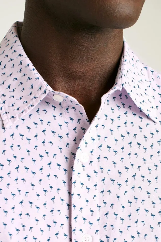 Men Riviera Short Sleeve Shirt Purple Micro Flamingo Bonobos Short Sleeve Shirts
