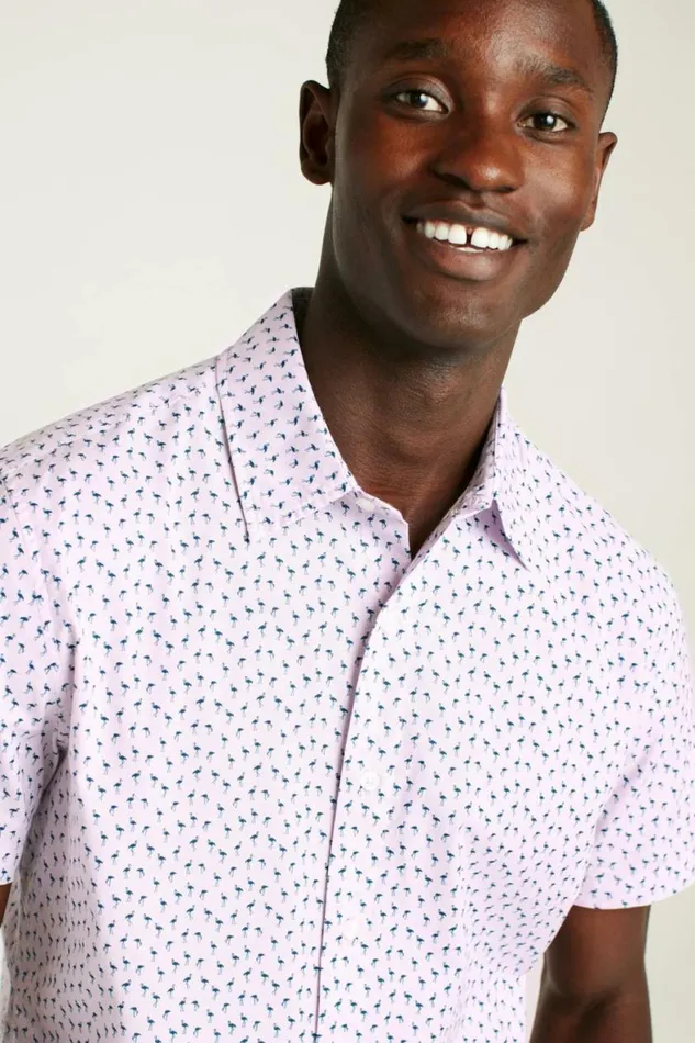 Men Riviera Short Sleeve Shirt Purple Micro Flamingo Bonobos Short Sleeve Shirts