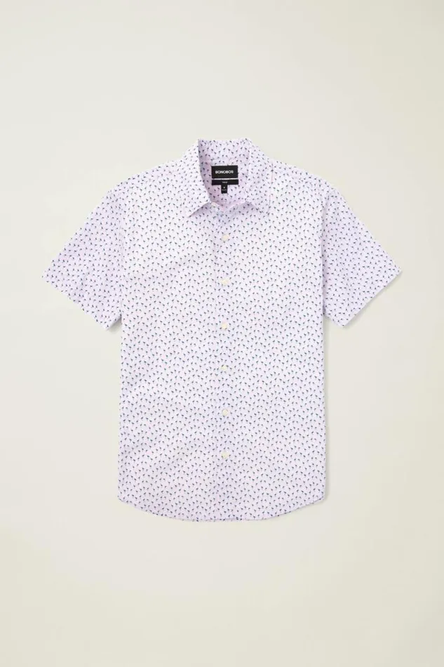 Men Riviera Short Sleeve Shirt Purple Micro Flamingo Bonobos Short Sleeve Shirts