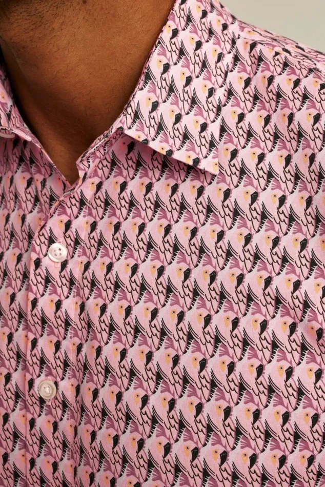 Men Riviera Short Sleeve Shirt Purple Party Parrots Bonobos Short Sleeve Shirts