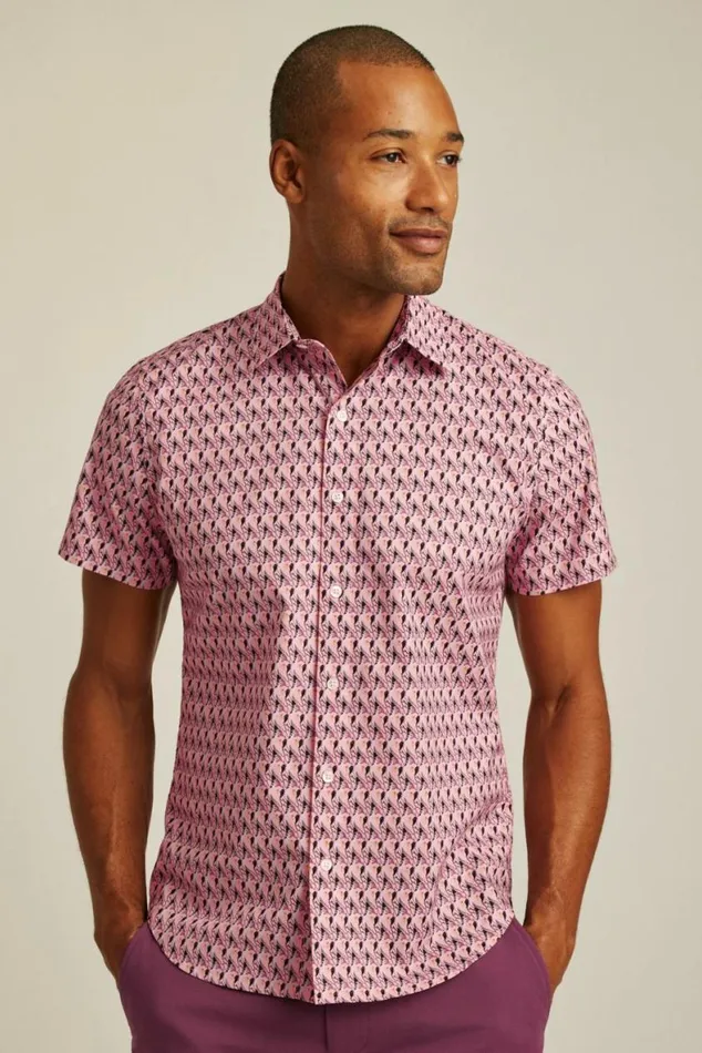 Men Riviera Short Sleeve Shirt Purple Party Parrots Bonobos Short Sleeve Shirts