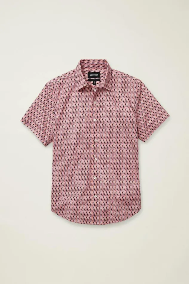 Men Riviera Short Sleeve Shirt Purple Party Parrots Bonobos Short Sleeve Shirts