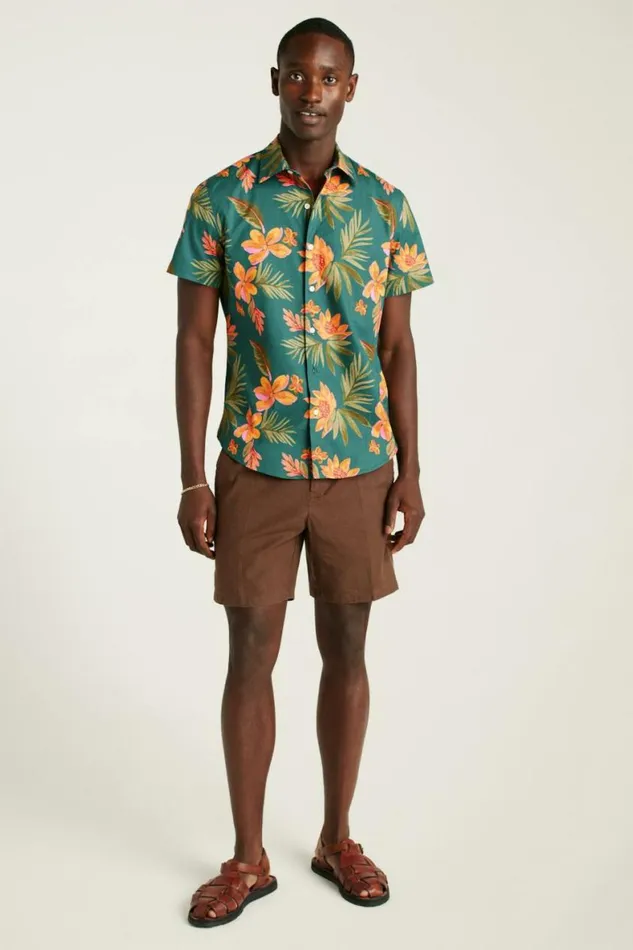 Men Riviera Short Sleeve Shirt Teal Sunset Floral Bonobos Short Sleeve Shirts