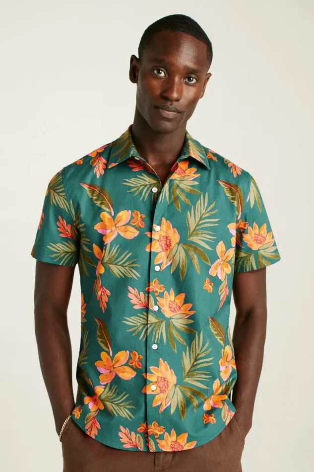 Men Riviera Short Sleeve Shirt Teal Sunset Floral Bonobos Short Sleeve Shirts