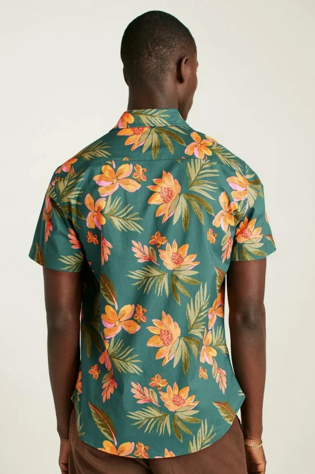 Men Riviera Short Sleeve Shirt Teal Sunset Floral Bonobos Short Sleeve Shirts