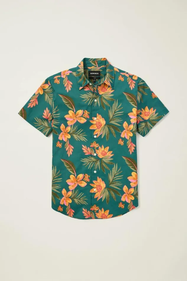 Men Riviera Short Sleeve Shirt Teal Sunset Floral Bonobos Short Sleeve Shirts