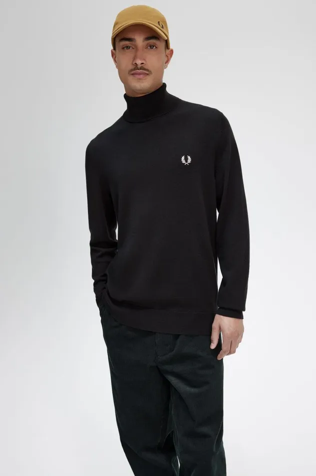 Men Roll Neck Jumper Night Green Fred Perry Knitwear