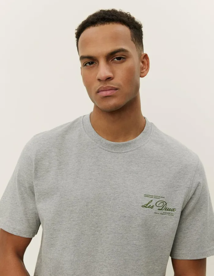 Men Scandinavian TShirt 8211 Light Grey MelangeChive Green Les Deux Tshirts