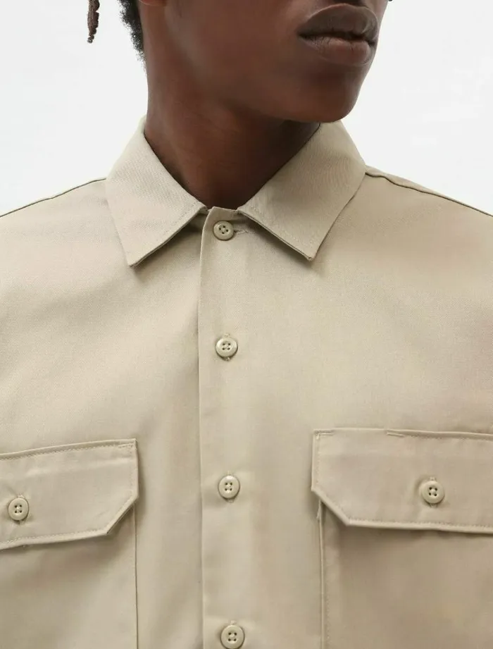 Men Shirts Dickies Long Sleeve Work Shirt Khaki