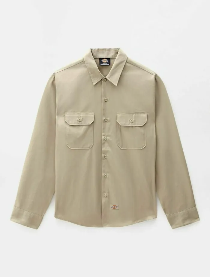Men Shirts Dickies Long Sleeve Work Shirt Khaki