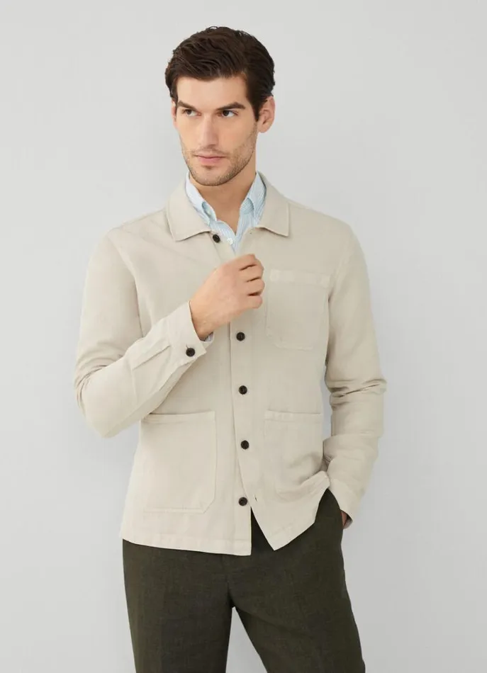 Men Shirts Hackett London Front Pockets Overshirt Beige