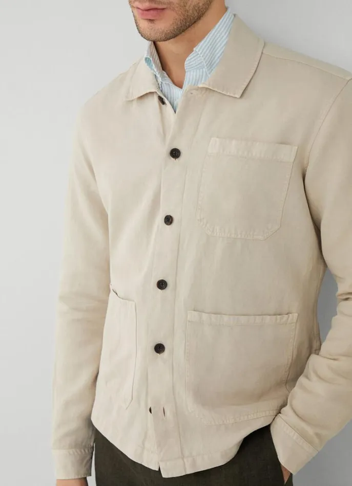 Men Shirts Hackett London Front Pockets Overshirt Beige