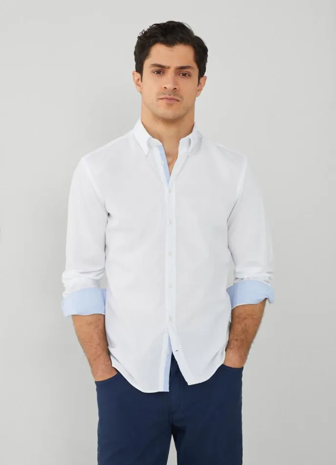Men Shirts Hackett London Plain Colour Slim Fit Shirt White