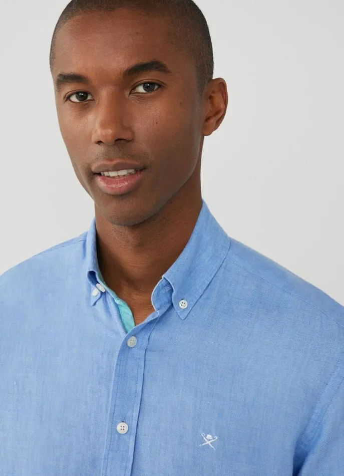 Men Shirts Hackett London Slim Fit Herringbone Shirt Chambray Blue