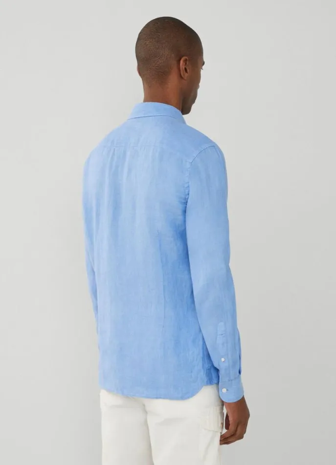 Men Shirts Hackett London Slim Fit Herringbone Shirt Chambray Blue
