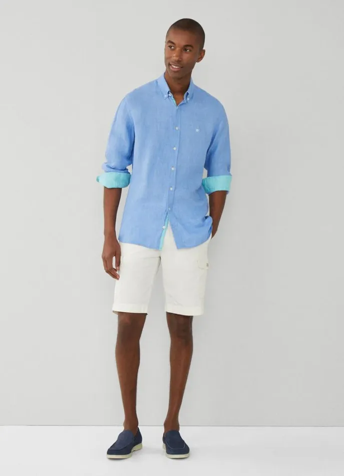 Men Shirts Hackett London Slim Fit Herringbone Shirt Chambray Blue