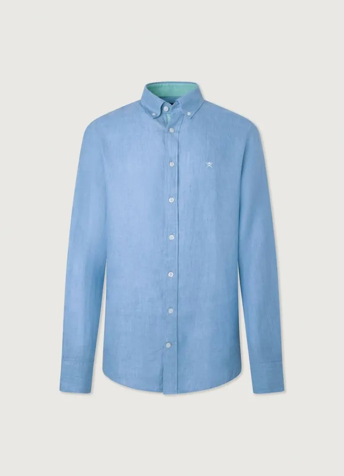 Men Shirts Hackett London Slim Fit Herringbone Shirt Chambray Blue