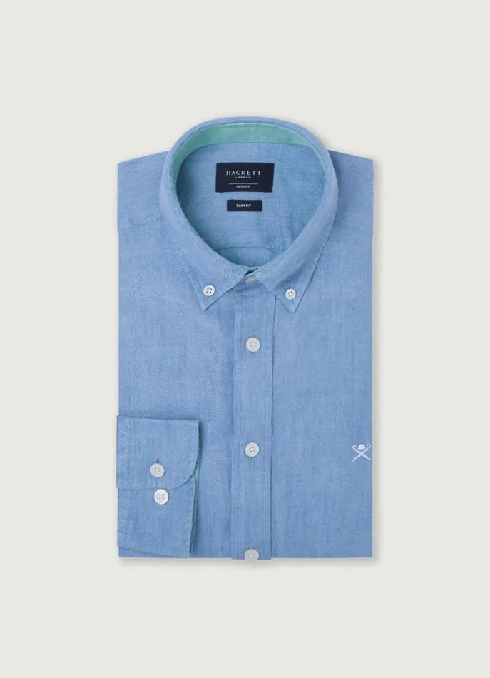 Men Shirts Hackett London Slim Fit Herringbone Shirt Chambray Blue