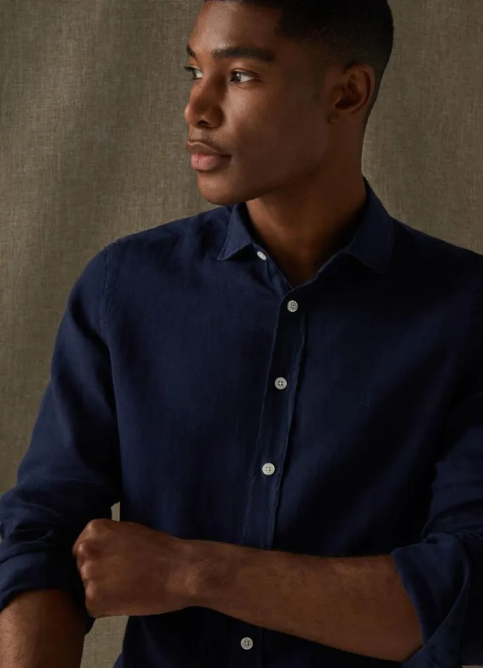 Men Shirts Hackett London Slim Fit Linen Shirt Navy