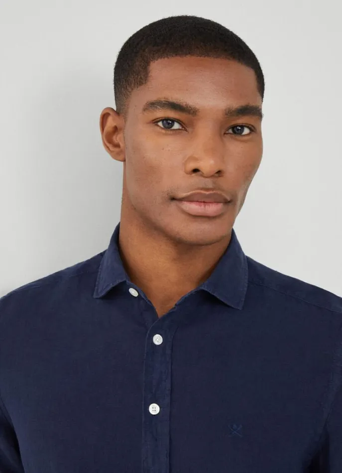 Men Shirts Hackett London Slim Fit Linen Shirt Navy