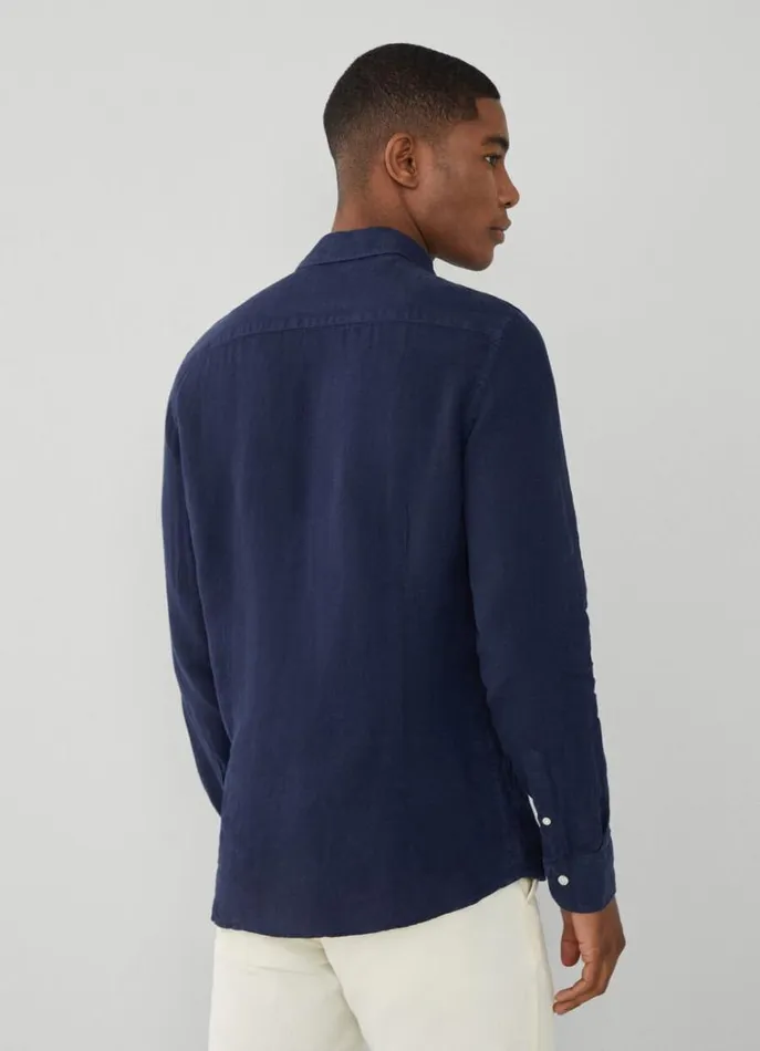 Men Shirts Hackett London Slim Fit Linen Shirt Navy