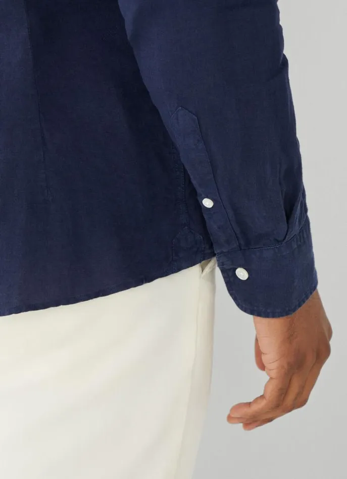 Men Shirts Hackett London Slim Fit Linen Shirt Navy