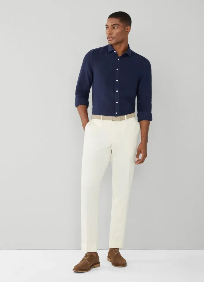 Men Shirts Hackett London Slim Fit Linen Shirt Navy