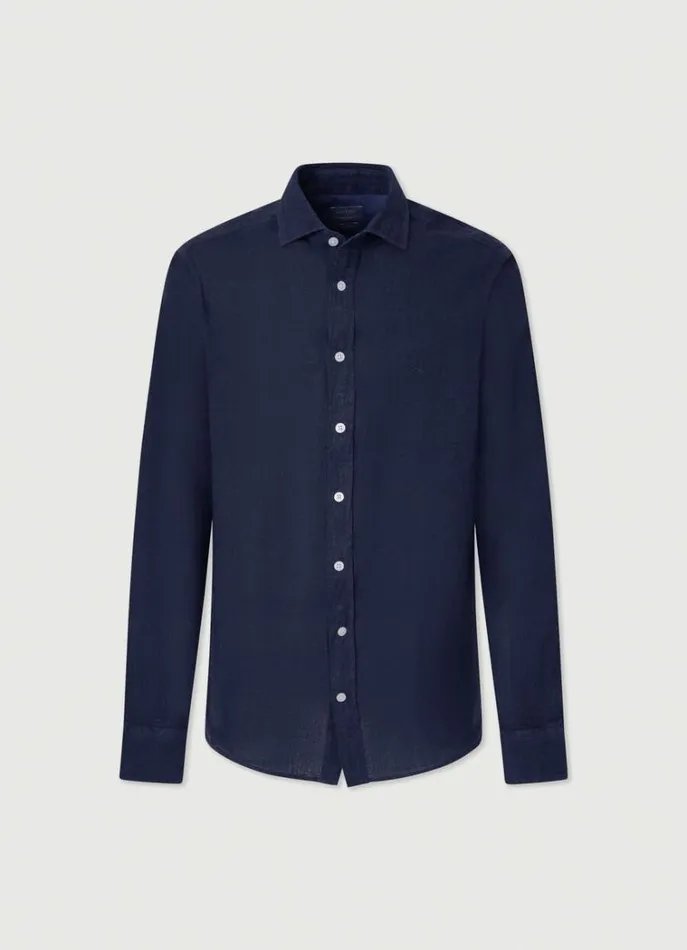 Men Shirts Hackett London Slim Fit Linen Shirt Navy