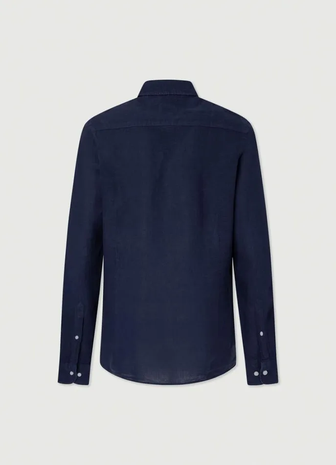 Men Shirts Hackett London Slim Fit Linen Shirt Navy
