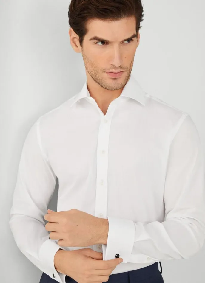 Men Shirts Hackett London Slim Fit Poplin Shirt White