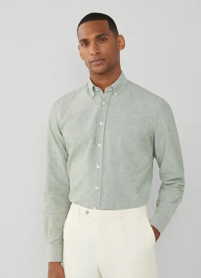 Men Shirts Hackett London Slim Fit Textured Shirt Green