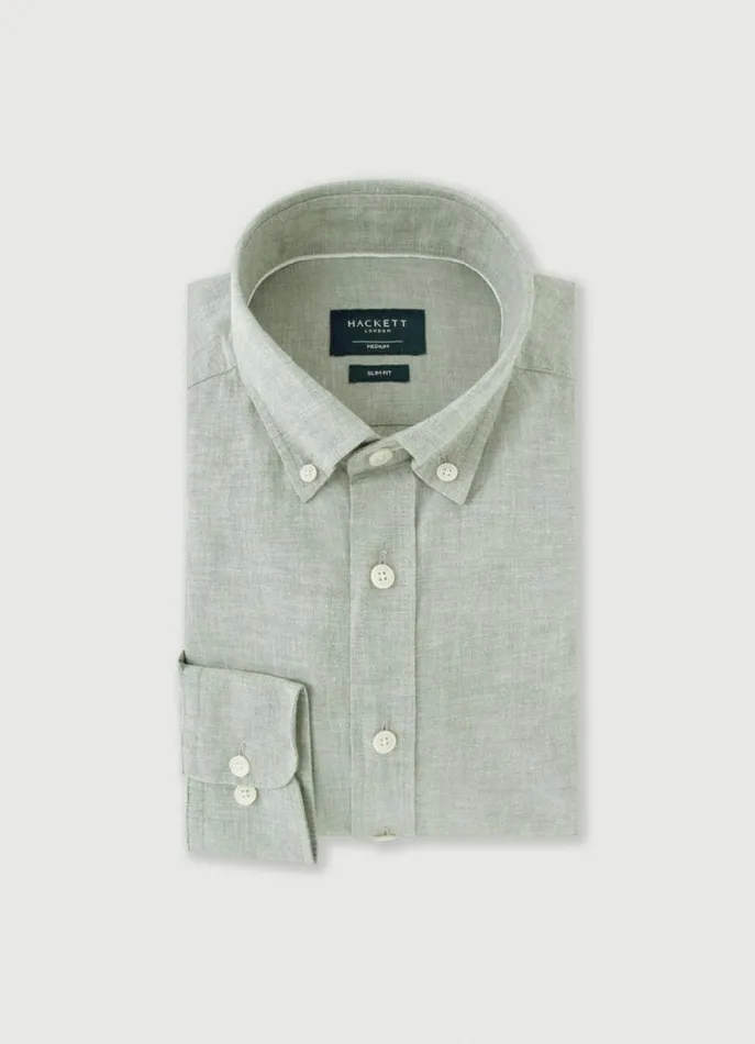 Men Shirts Hackett London Slim Fit Textured Shirt Green