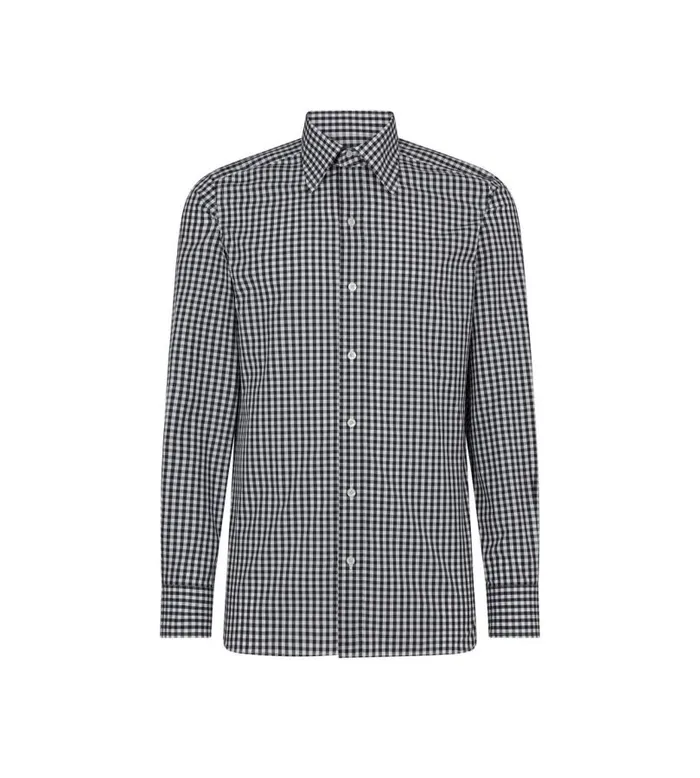 Men Shirts Tom Ford Gingham Slim Fit Shirt White and Black