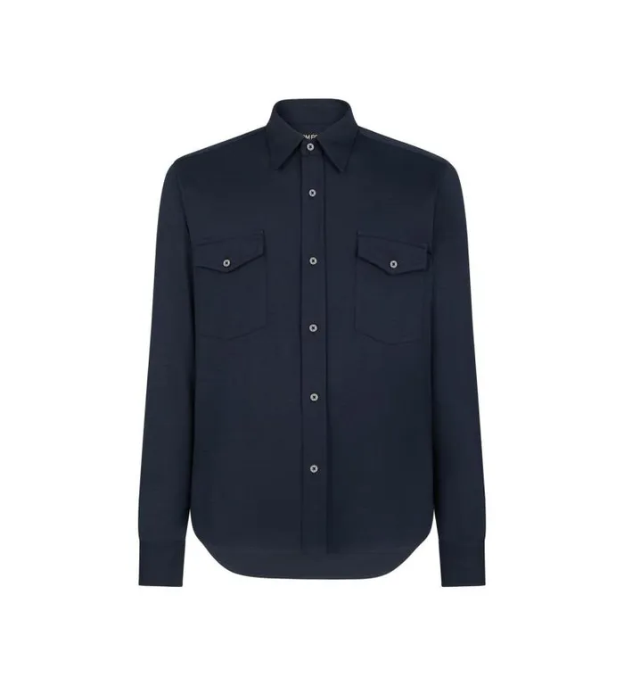 Men Shirts Tom Ford Silk Cotton Blend Shirt Navy