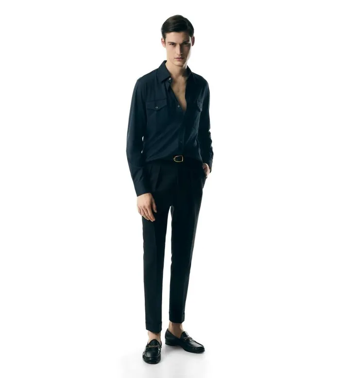 Men Shirts Tom Ford Silk Cotton Blend Shirt Navy Men Shirts Tom Ford Silk Cotton Blend Shirt Navy
