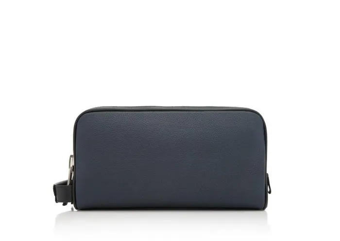 Men Small Leather Goods Tom Ford Grain Leather Double Zip Wash Bag Midnight Blue
