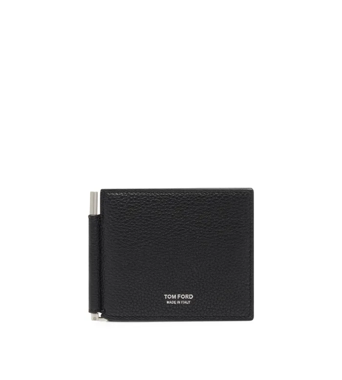 Men Small Leather Goods Tom Ford Grain Leather Money Clip Wallet Black Lime