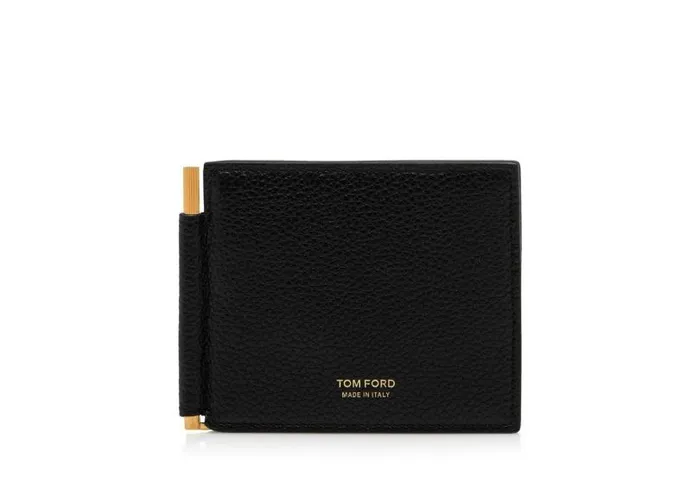 Men Small Leather Goods Tom Ford Grained Leather Money Clip Wallet Black