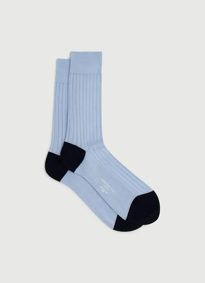Men Socks and Underwear Hackett London Ribbed Cotton Socks Sky Blue