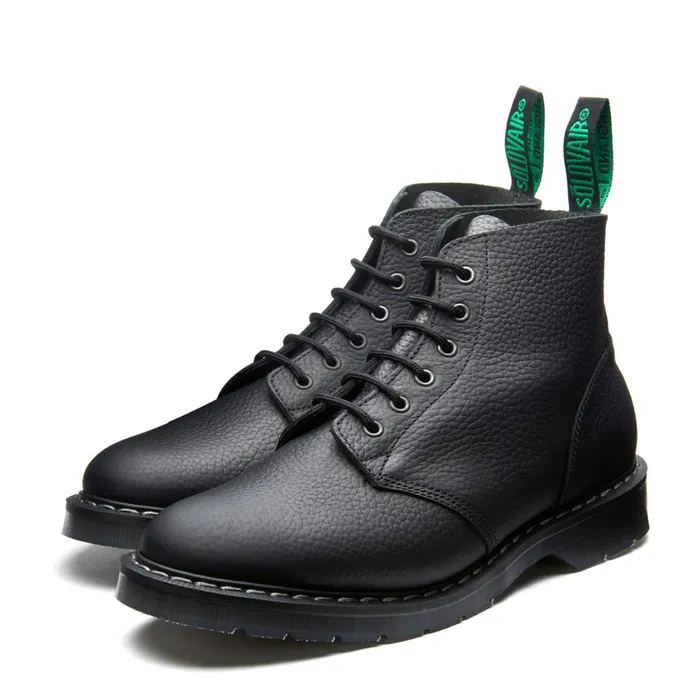 Men Solovair Astronaut Boots Black Greasy Grain 6 Eye Astronaut Boot