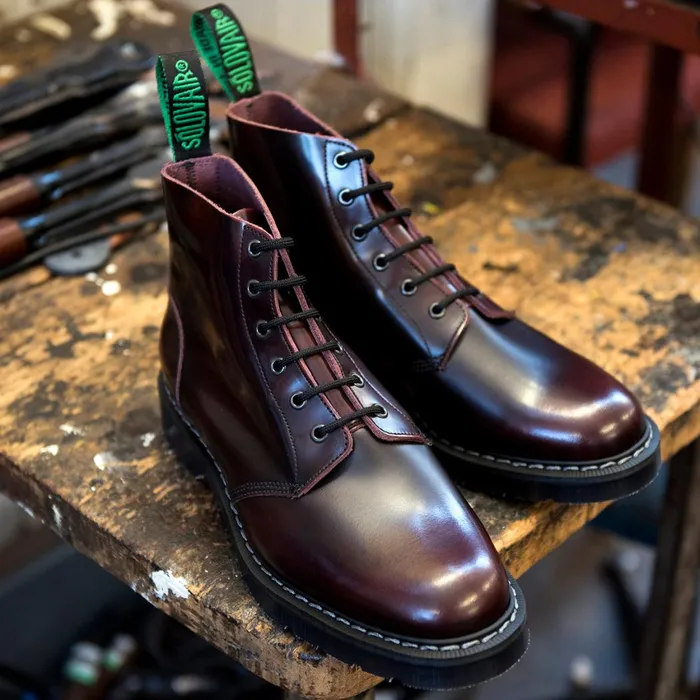 Men Solovair Astronaut Boots Burgundy RubOff 6 Eye Astronaut Boot