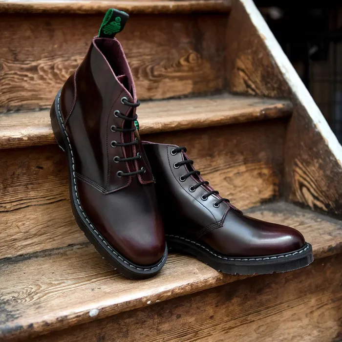 Men Solovair Astronaut Boots Burgundy RubOff 6 Eye Astronaut Boot