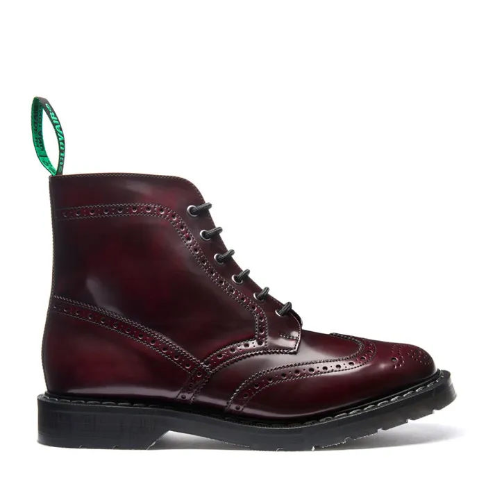 Men Solovair Brogue Boots Cherry Red Rub Off Vegan 6 Eye Derby Brogue Boot
