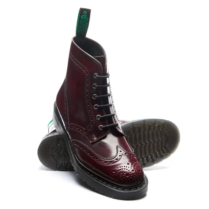 Men Solovair Brogue Boots Cherry Red Rub Off Vegan 6 Eye Derby Brogue Boot